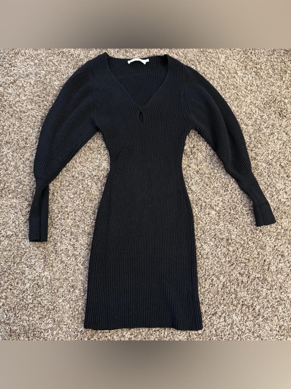 Astr Black Ribbed V-Neck Long Sleeve Knit Dress